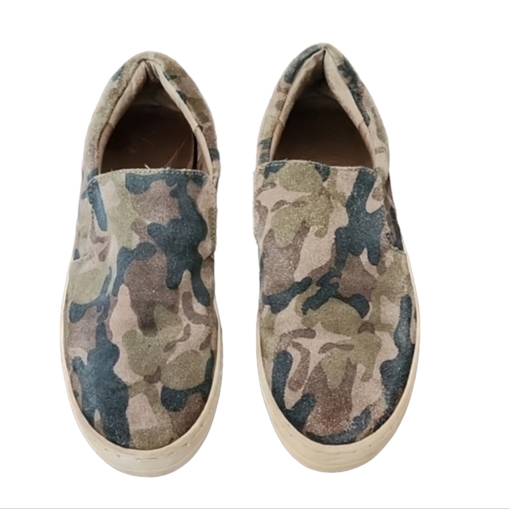 J/SLIDES NYC Harry Camo Suede Platform Sneakers 7 Slip On Washed Out Lived In - Picture 2 of 16